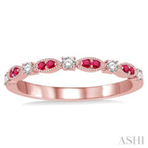 1.35 MM Ruby and 1/6 Ctw Round Cut Diamond Precious Stone Wedding Band in 14K Rose Gold